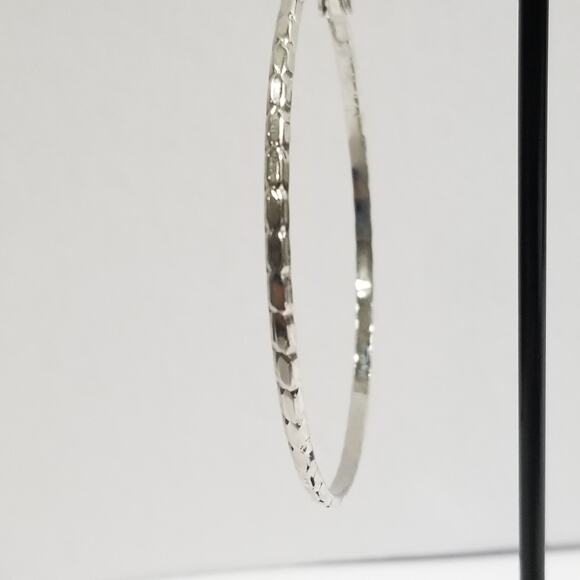 silver tone pierce round hoop diamond cut 2" lever back - Picture 14 of 14